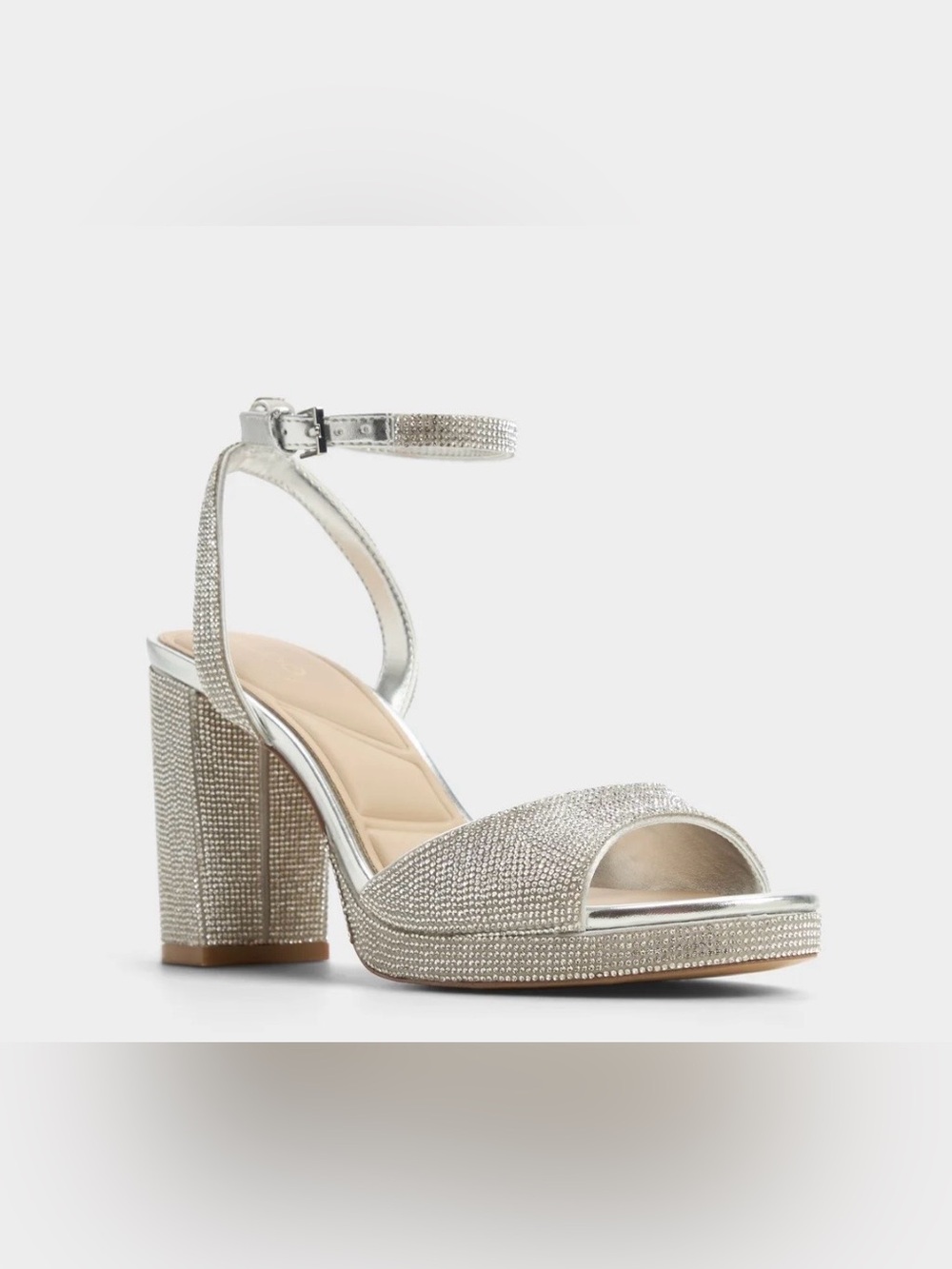 Aldo Silver Crystal Block Heel Sandals Size 11